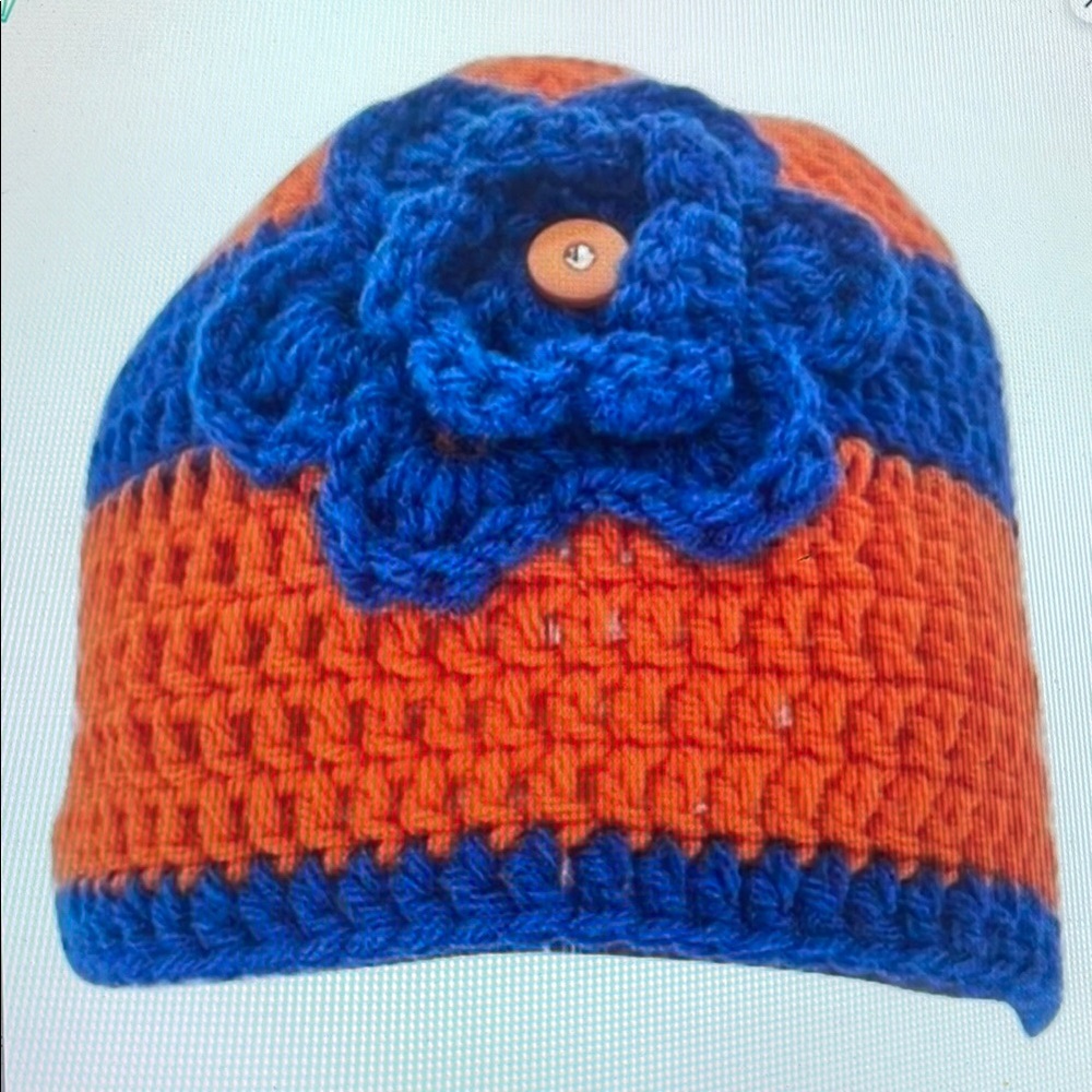 Orange and Blue Kids Crochet Beanie